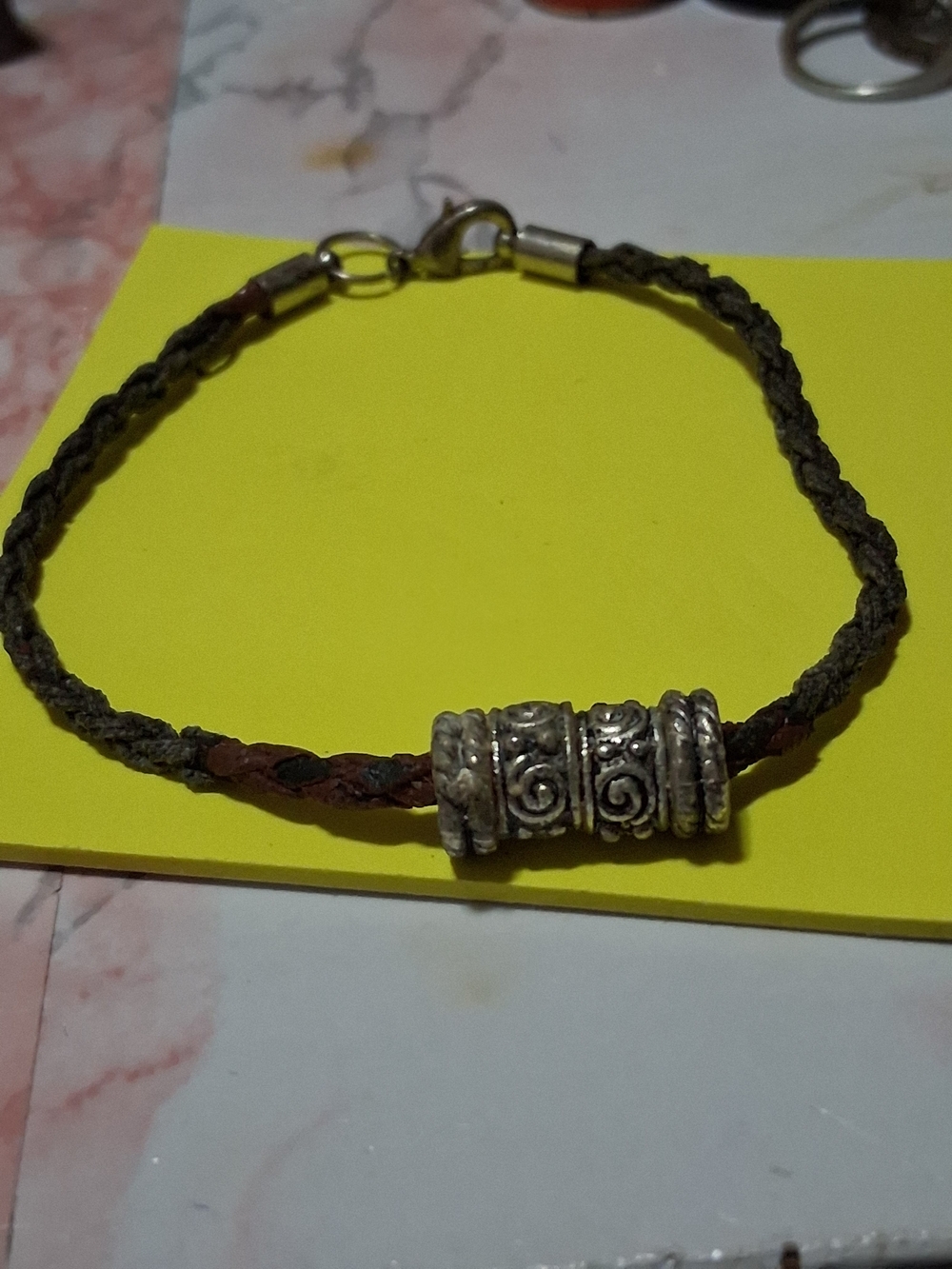 Braided Brown Leather Men’s Bracelet with Silver Bead Accent